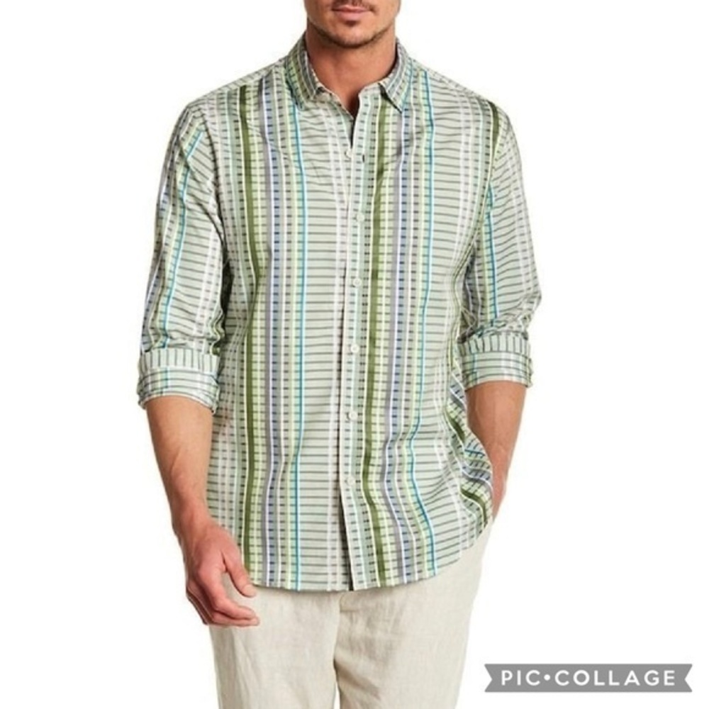 Tommy Bahama Men’s Shirt Button Down Long Sleeve Collar Green S Business Casual